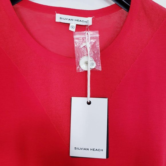 $475 NEW SILVIAN HEACH Red Pencil Dress SMALL Round Neck Short Sleeves Split Hem - Picture 5 of 12